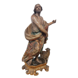 San Juan Bautista predicando, escultura en madera policromada y dorada (España, finales del siglo XVII)